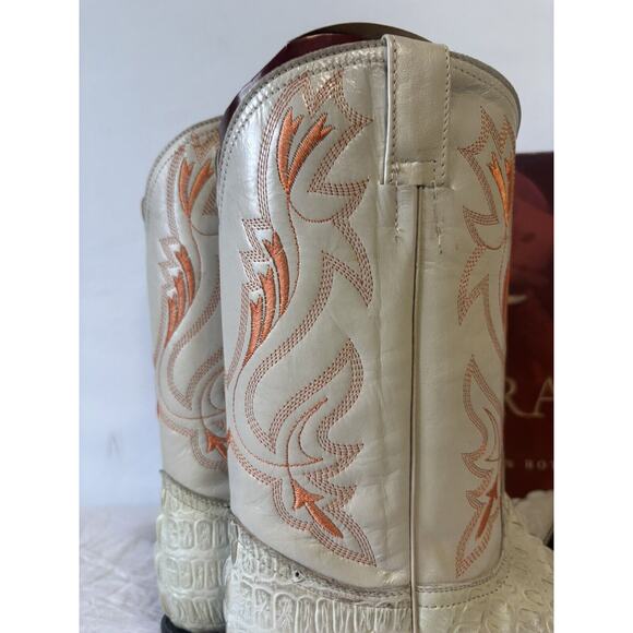 El General Cowboy Boots Ivory/orange Leather Gator Hornback Mens Sz 8 - Picture 7 of 12